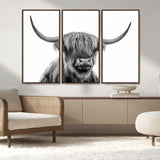 10123-MGV-CV-36X24-Black and White Highland Cow Wall Art – Modern Farmhouse Animal Print, Rustic Scottish Bull Canvas Decor for Living Room, Bedroom,