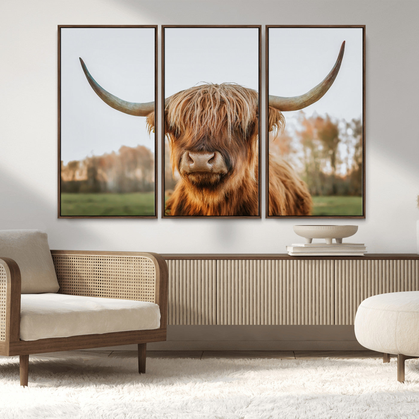 64824-MGV-CV-36X24-Highland Cow Wall Art – Rustic Scottish Bull Canvas Print, Farmhouse Animal Decor for Living Room, Bedroom, Office or Cabin