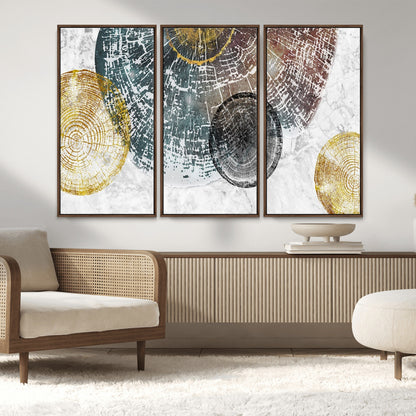 70653-MGV-CV-36X24-Abstract Tree Ring Wall Art – Modern Rustic Wood Slice Canvas Print with Gold Accents, Contemporary Nature Decor for Living Room,