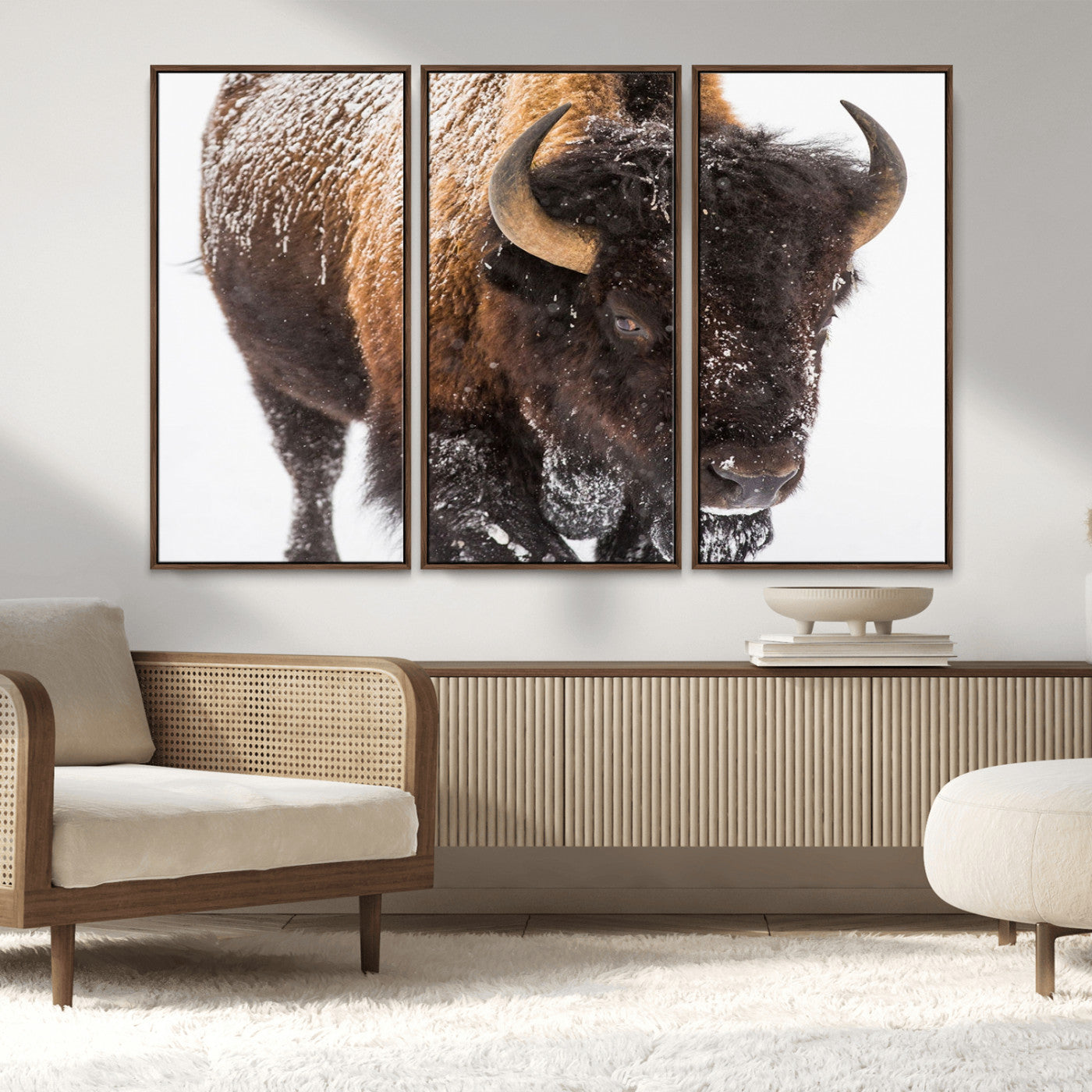 65605-MGV-CV-36X24-Snow Bison Wall Art – Close Up Buffalo Canvas Print, Rustic Western Wildlife Photography, Farmhouse Cabin Lodge Decor for Living