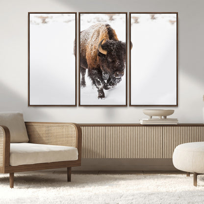 19889-MGV-CV-36X24-Snow Bison Wall Art – Majestic Buffalo Winter Landscape Canvas Print, Rustic Wildlife Photography Decor for Cabin, Lodge, Living