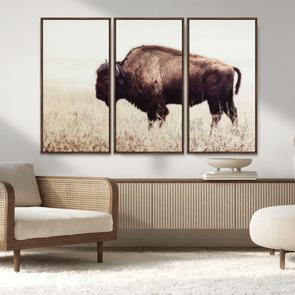 48406-MGV-CV-36X24-American Bison Wall Art – Rustic Buffalo Canvas Print in Prairie Field, Western Wildlife Photography Decor for Cabin, Lodge,