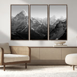 10775-MGV-CV-36X24-Snow Capped Mountain Wall Art – Black and White Canvas Print of Majestic Peaks, Nature Landscape Photography for Office, Bedroom,