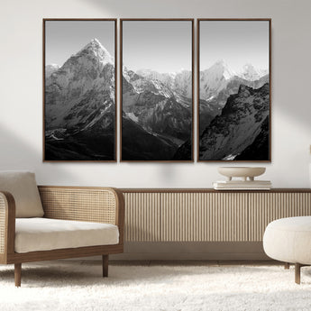 10775-MGV-CV-36X24-Snow Capped Mountain Wall Art – Black and White Canvas Print of Majestic Peaks, Nature Landscape Photography for Office, Bedroom,