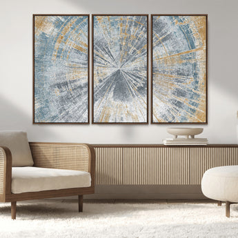 17631-MGV-CV-36X24-Radiant Burst Wall Art – Abstract Sunburst Canvas Print in Blue and Gold, Modern Geometric Painting for Living Room, Office or