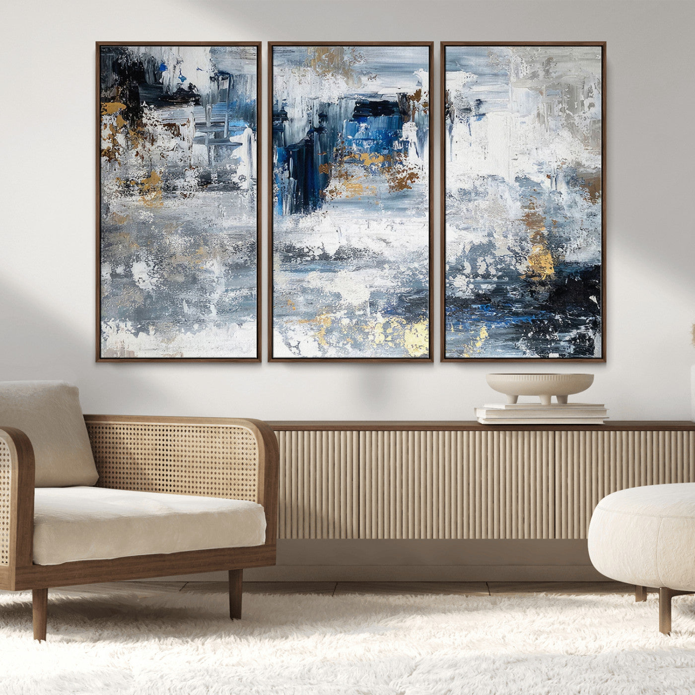 59716-MGV-CV-36X24-Abstract Blue and Gold Wall Art – Modern Textured Canvas Print, Contemporary Painting for Living Room, Bedroom, or Office Decor