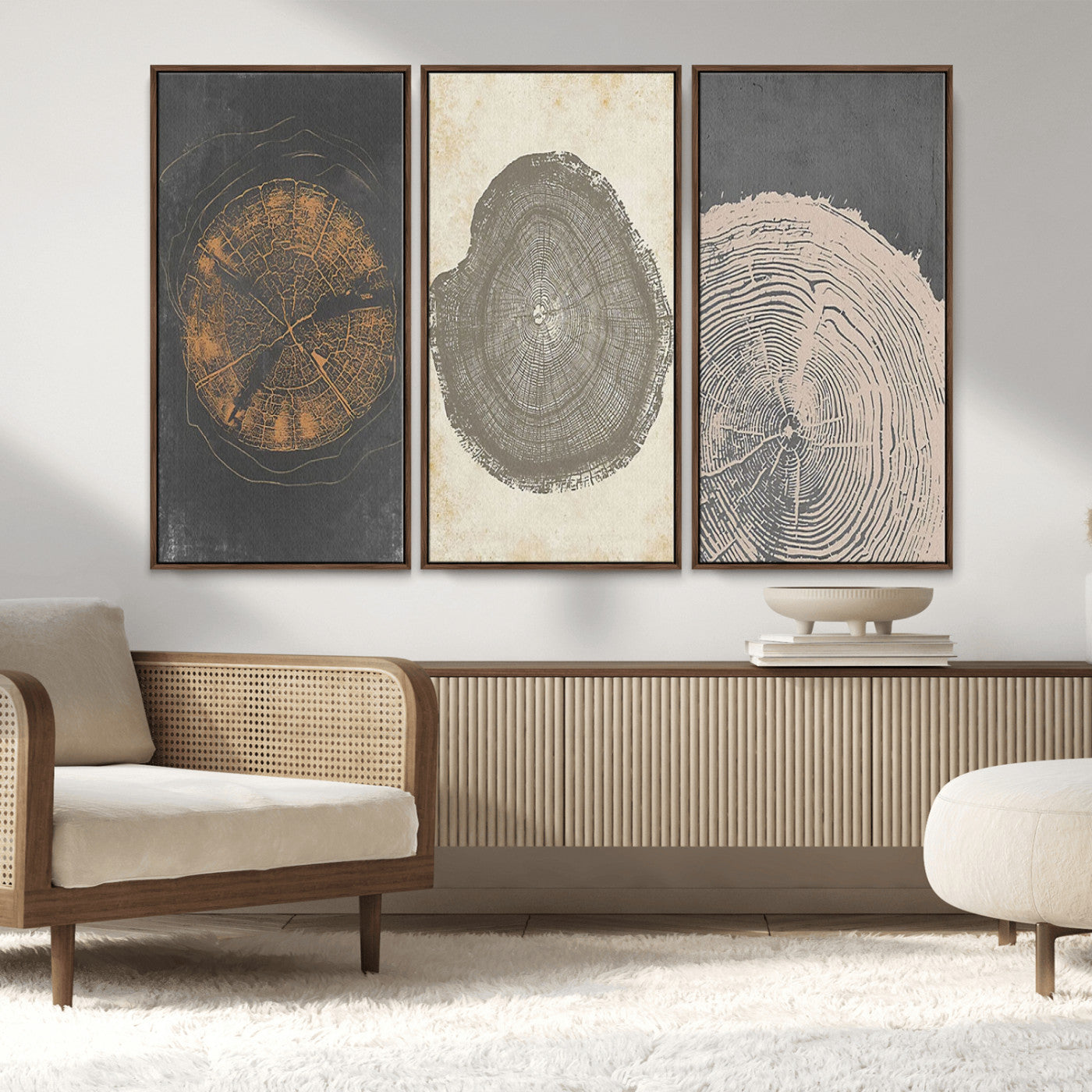 80725-MGV-CV-36X24-Wood Tree Rings Wall Art Canvas Print, Framed Tree Rings Art Picture Print, Abstract Tree Rings Perfect Modern Boho Decor Artwork