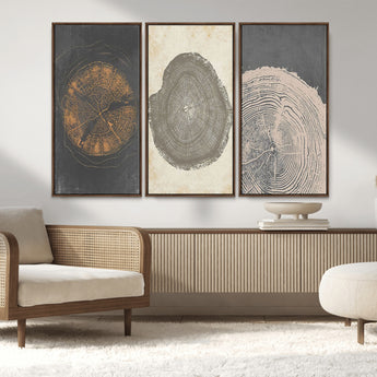 80725-MGV-CV-36X24-Wood Tree Rings Wall Art Canvas Print, Framed Tree Rings Art Picture Print, Abstract Tree Rings Perfect Modern Boho Decor Artwork