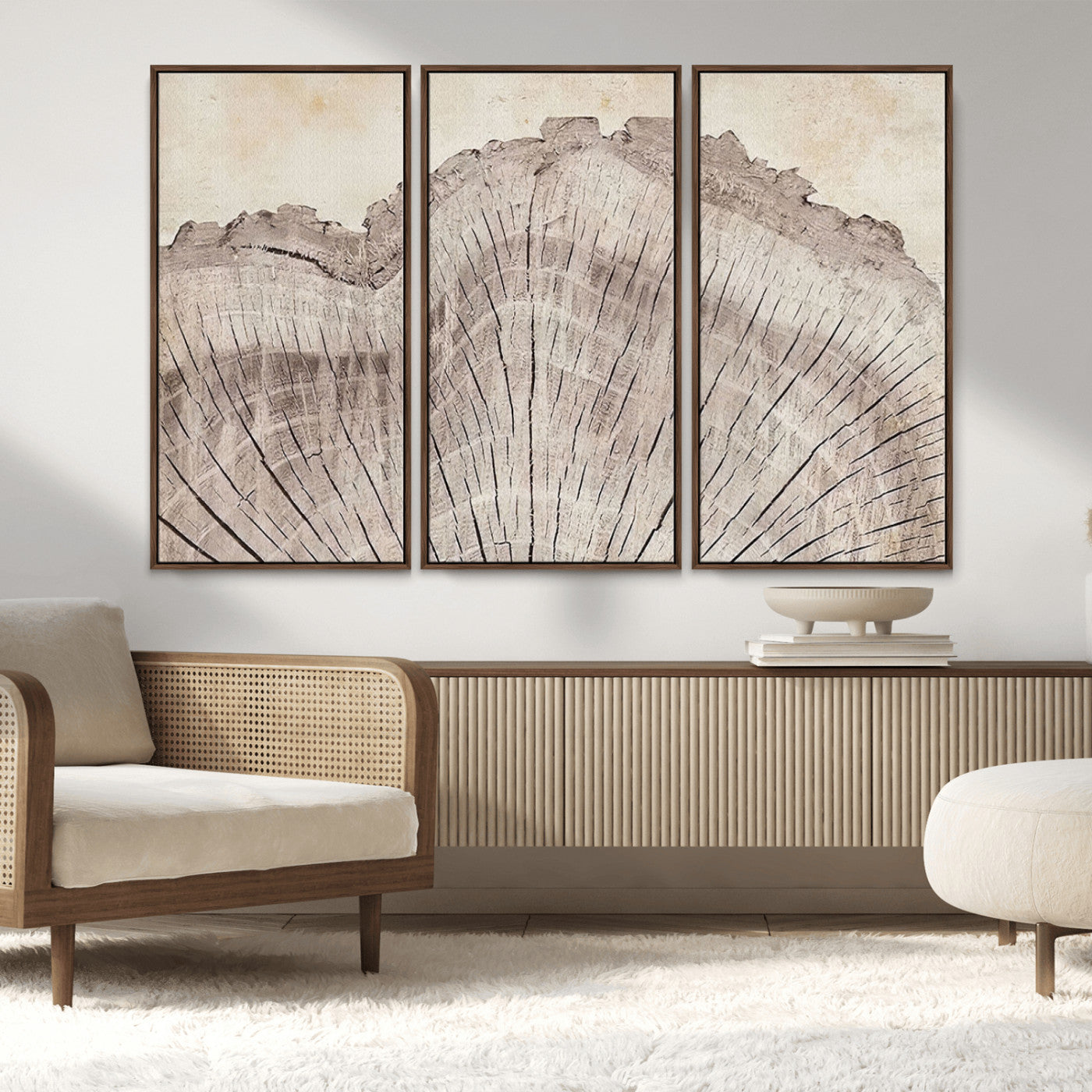 67528-MGV-FC-48X32-3P_Walnut-Wood Ring Wall Art Canvas Print, Framed Tree Ring Art Picture Print, Rustic Tree Ring Perfect Neutral Boho Decor Artwork