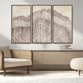 67528-MGV-FC-48X32-3P_Walnut-Wood Ring Wall Art Canvas Print, Framed Tree Ring Art Picture Print, Rustic Tree Ring Perfect Neutral Boho Decor Artwork