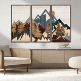 67950-MGV-CV-36X24-Modern Wood Wall Art Canvas Print, Framed Mountain Range Art Picture Print, Wood Mountain Range Perfect Rustic Decor Artwork