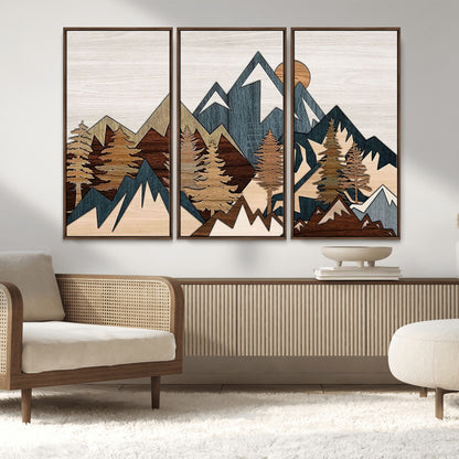 67950-MGV-CV-36X24-Modern Wood Wall Art Canvas Print, Framed Mountain Range Art Picture Print, Wood Mountain Range Perfect Rustic Decor Artwork