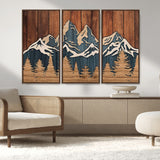41330-MGV-FC-48X32-3P_Walnut-Rustic Mountain Wall Art – Wooden Nature Scene with Trees and Peaks, Handmade 3D Layered Decor for Living Room, Cabin or Office