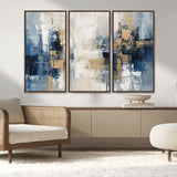 44344-MGV-CV-36X24-Abstract Blue and Gold Wall Art – Modern Hand Painted Canvas Print, Contemporary Textured Painting for Living Room, Bedroom or