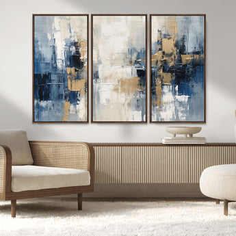 44344-MGV-CV-36X24-Abstract Blue and Gold Wall Art – Modern Hand Painted Canvas Print, Contemporary Textured Painting for Living Room, Bedroom or