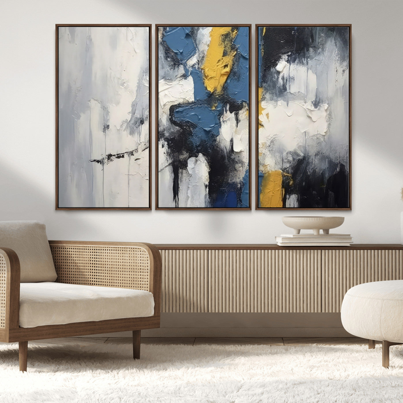 63850-MGV-CV-36X24-Abstract Blue and Yellow Wall Art – Modern Textured Canvas Painting, Bold Contemporary Artwork for Living Room, Bedroom or Office