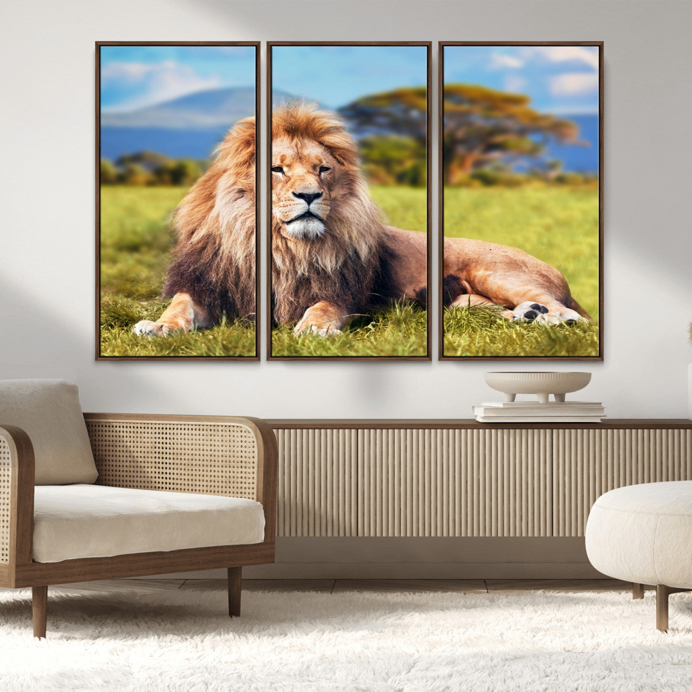 67826-MGV-FC-48X32-3P_Walnut-Majestic Lion Wall Art – King of the Jungle Canvas Print, Safari Wildlife Decor for Living Room, Office, or Man Cave