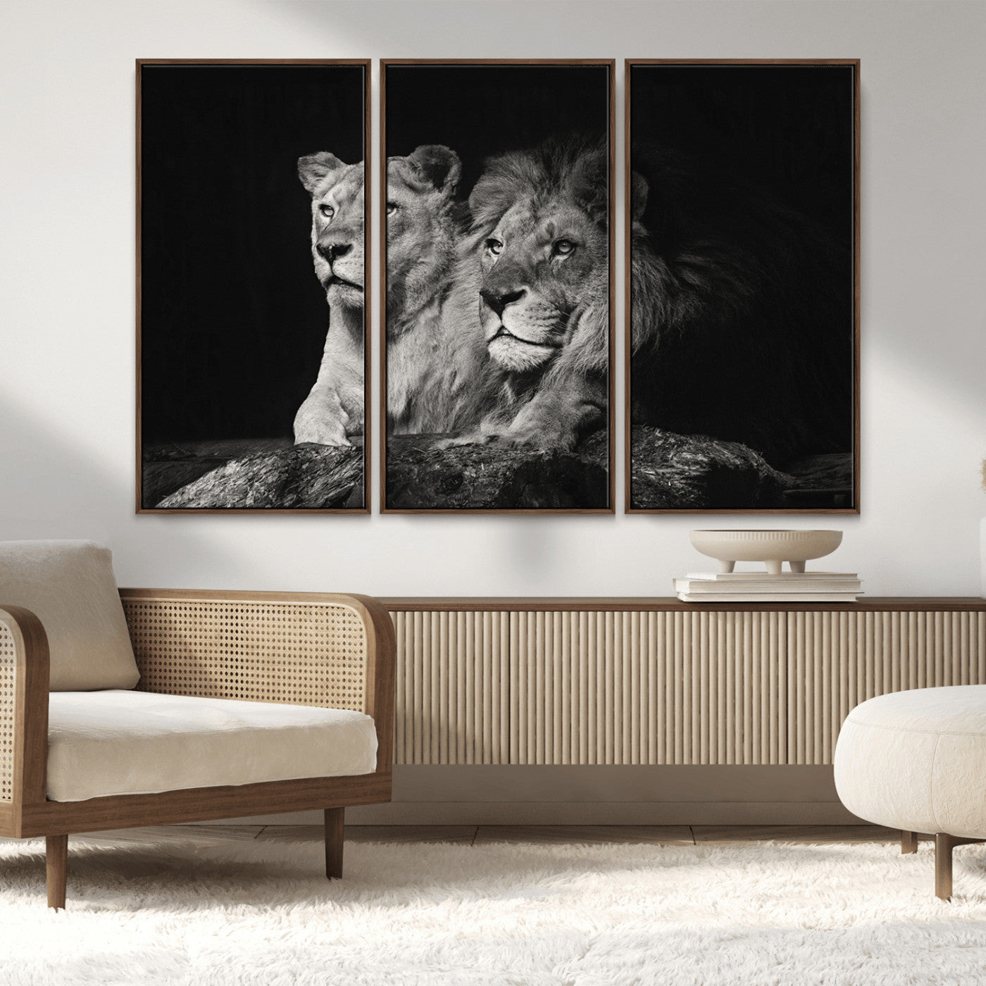 80013-MGV-CV-36X24-Lion and Lioness Wall Art – Black and White Wildlife Photography Canvas Print, African Safari Animal Decor for Office, Bedroom