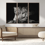 80013-MGV-CV-36X24-Lion and Lioness Wall Art – Black and White Wildlife Photography Canvas Print, African Safari Animal Decor for Office, Bedroom