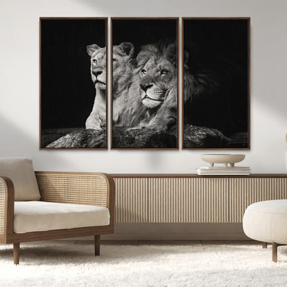 80013-MGV-CV-36X24-Lion and Lioness Wall Art – Black and White Wildlife Photography Canvas Print, African Safari Animal Decor for Office, Bedroom
