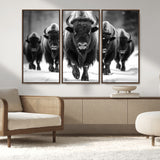79872-MGV-CV-36X24-Bison Herd Wall Art – Black and White Buffalo on Snow Canvas Print, Rustic Wildlife Decor for Lodge, Cabin, or Living Room