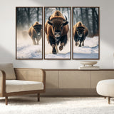 56549-MGV-CV-36X24-Wild Bison Wall Art – Majestic Buffalo Herd Running in Snow Canvas Print, Rustic Wildlife Photography Decor for Cabin, Lodge, or