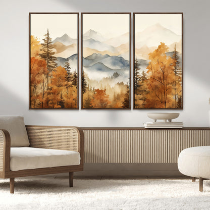 72950-MGV-FC-48X32-3P_Walnut-Autumn Mountain Forest Wall Art – Golden Fall Landscape Canvas Print, Nature-Inspired Home Decor for Living Room, Bedroom or