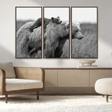 76338-MGV-CV-36X24-Mother Bear and Cub Wall Art – Black and White Wildlife Canvas Print, Rustic Nature Photography for Cabin, Living Room or Office