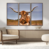 18594-MGV-CV-36X24-Texas Longhorn Bull Wall Art – Rustic Western Cattle Canvas Print, Country Farmhouse Decor for Living Room, Office or Cabin