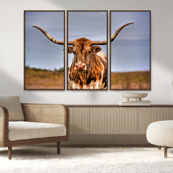 18594-MGV-CV-36X24-Texas Longhorn Bull Wall Art – Rustic Western Cattle Canvas Print, Country Farmhouse Decor for Living Room, Office or Cabin