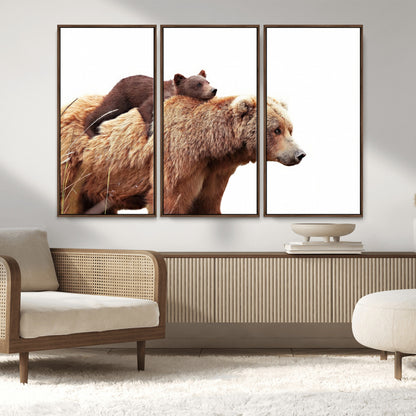 76943-MGV-FC-48X32-3P_Walnut-Mom Bear Wall Art Canvas Print, Framed Bear Photography Art Picture Print, Rustic Bear and Cub Perfect Rustic Farmhouse Decor