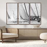 Boat-1-MGV-CV-36X24-Sailboat Racing Wall Art – Nautical Black and White Canvas Print, Ocean Adventure Decor for Office, Living Room or Bedroom