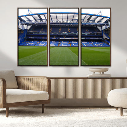59508-MGV-FC-48X32-3P_Walnut-Chelsea Stadium Wall Art – Stamford Bridge Football Arena Canvas Print, Iconic Soccer Artwork for Living Room, Office, Game Room