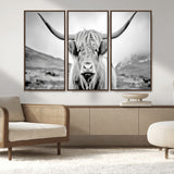 80564-MGV-CV-36X24-Highland Cow Wall Art – Black and White Scottish Highland Canvas Print, Rustic Farmhouse Decor for Living Room, Bedroom or Office