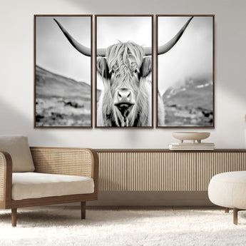 80564-MGV-CV-36X24-Highland Cow Wall Art – Black and White Scottish Highland Canvas Print, Rustic Farmhouse Decor for Living Room, Bedroom or Office