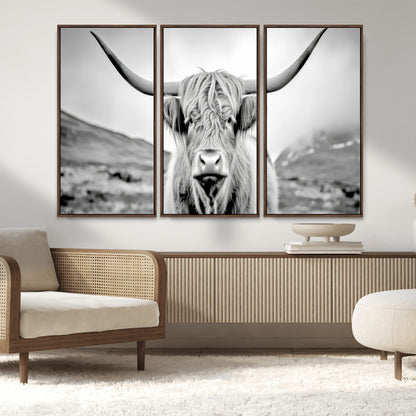 80564-MGV-CV-36X24-Highland Cow Wall Art – Black and White Scottish Highland Canvas Print, Rustic Farmhouse Decor for Living Room, Bedroom or Office