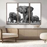 91685-MGV-FC-48X32-3P_Walnut-Elephant Herd Wall Art – Black and White Safari Canvas Print, African Wildlife Photography Decor for Living Room, Office or
