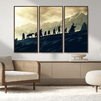 41574-MGV-FC-48X32-3P_Walnut-Fellowship Journey Wall Art – Epic Fantasy Adventure Canvas Print, Mountain Landscape Decor for Living Room, Office or Man Cave