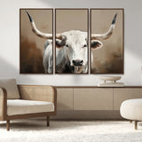 61423-MGV-CV-36X24-Longhorn Bull Wall Art – Rustic Western Texas Steer Canvas Print, Cowboy Farmhouse Decor for Living Room, Bedroom, Office or Ranch