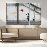 50559-MGV-CV-36X24-Banksy Girl with Balloon Wall Art – Famous Street Graffiti Canvas Print, Modern Urban Artwork for Living Room, Bedroom or Office