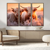 68253-MGV-CV-36X24-Highland Cow Wall Art – Rustic Farmhouse Cattle Canvas Print, Frosty Sunset Animal Artwork for Living Room, Bedroom or Country