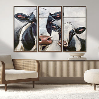 28934-MGV-CV-36X24-Farmhouse Cow Wall Art – Rustic Black and White Dairy Cattle Canvas Print, Country Barn Animal Painting for Kitchen, Living Room