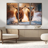 50490-MGV-CV-36X24-Highland Cow Wall Art – Rustic Panoramic Canvas Print Two Cattle Snowy Landscape, Farmhouse Country Decor for Living Room Office