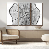 98709-MGV-CV-36X24-Tree Ring Wall Art – Black and White Canvas Print Rustic Wood Cross Section, Minimal Nature Inspired Decor for Living Room,