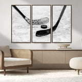 82900-MGV-CV-36X24-Hockey Wall Art – Black and White Canvas Print Ice Rink Sticks Puck Sports Photography, Modern Decor for Game Room, Man Cave,
