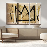 37215-MGV-FC-48X32-3P_Walnut-Abstract Crown Wall Art – Urban Graffiti Style Canvas Print Modern Street Art Design, Bold Contemporary Decor for Living Room,