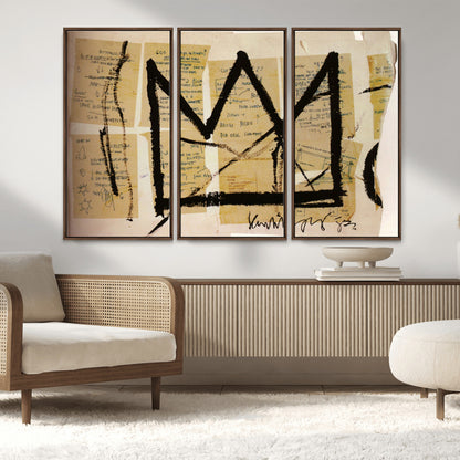 37215-MGV-FC-48X32-3P_Walnut-Abstract Crown Wall Art – Urban Graffiti Style Canvas Print Modern Street Art Design, Bold Contemporary Decor for Living Room,