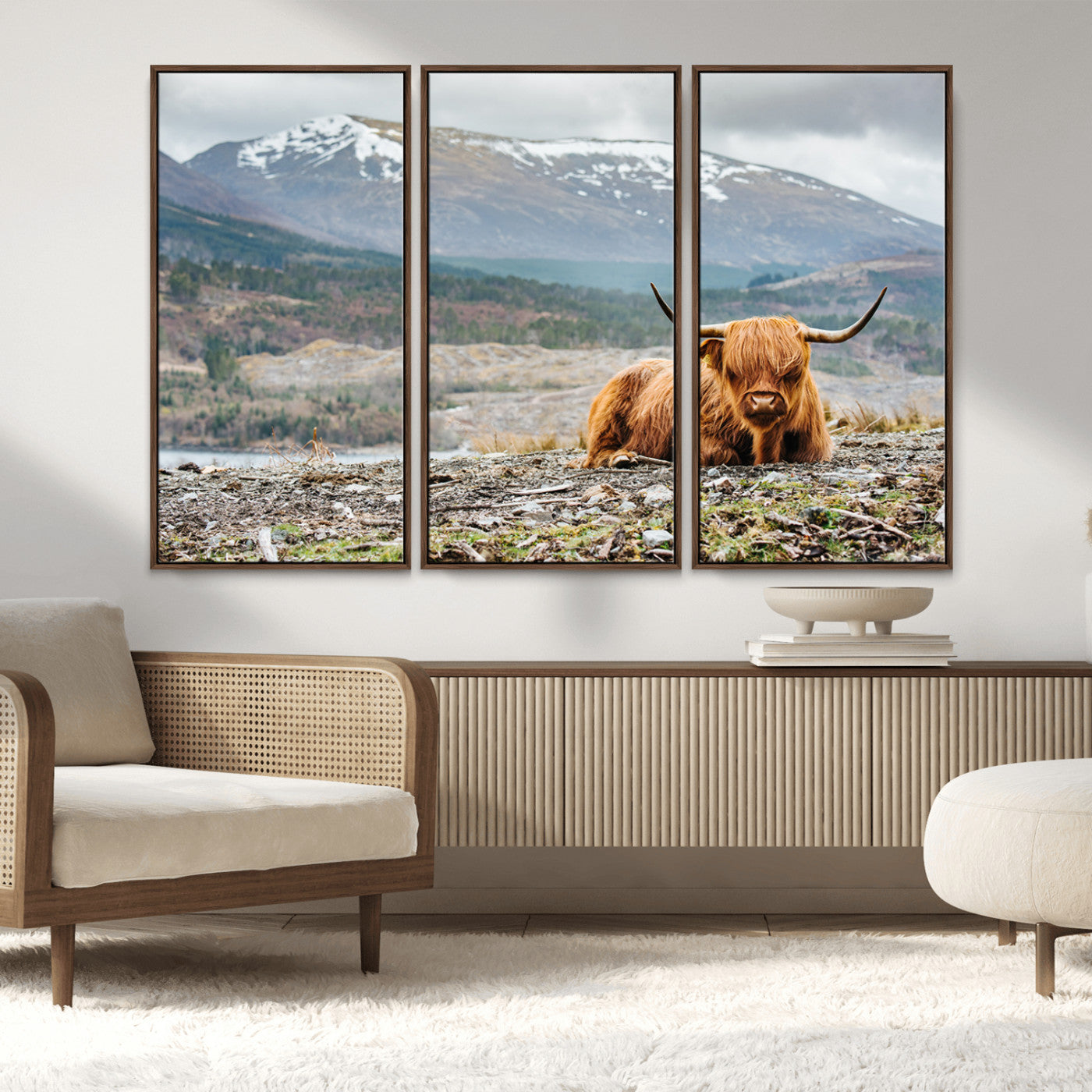 80252-MGV-CV-36X24-Scottish Cow Wall Art Canvas Print, Framed Highland Cow Art Picture Print, Highland Cattle Perfect Rustic Farmhouse Decor Artwork