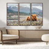 80252-MGV-CV-36X24-Scottish Cow Wall Art Canvas Print, Framed Highland Cow Art Picture Print, Highland Cattle Perfect Rustic Farmhouse Decor Artwork