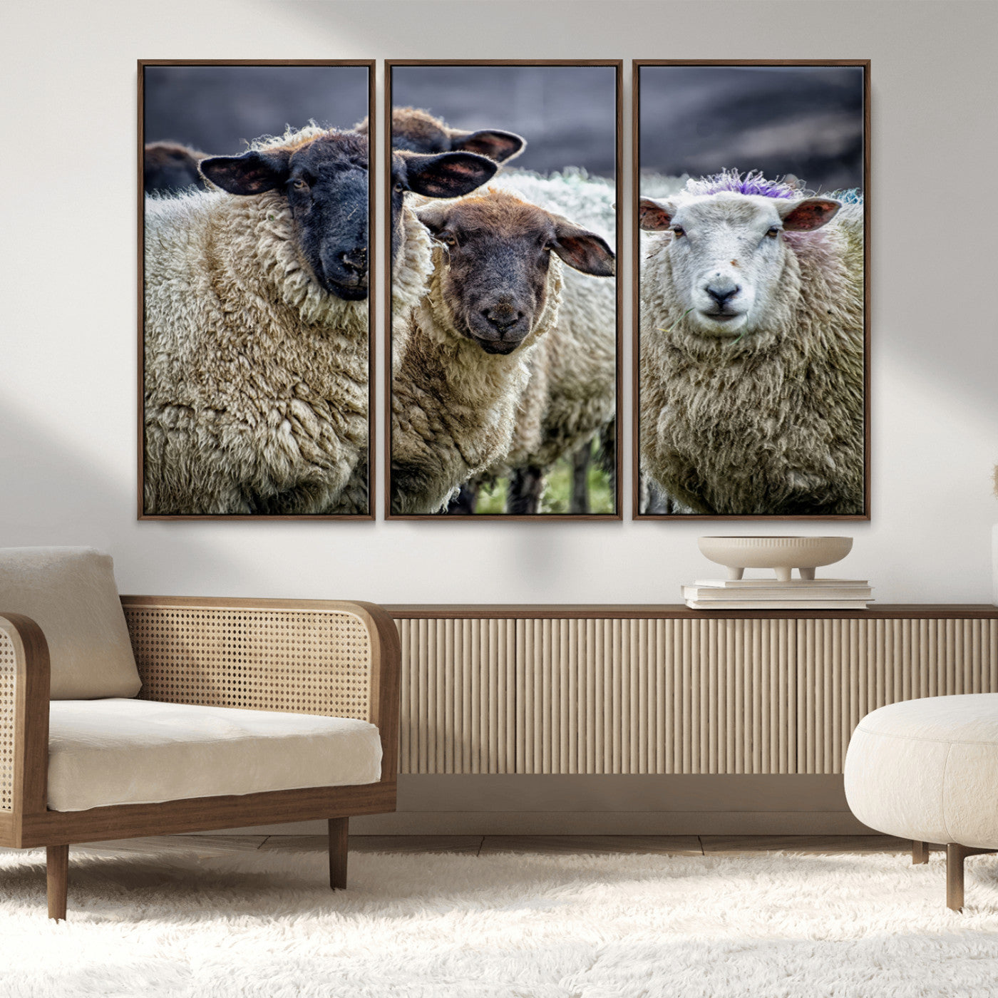 18418-MGV-CV-36X24-Sheep Wall Art Canvas Print, Framed Farmhouse Sheep Art Picture Print, Sheep Herd Perfect Rustic Farmhouse Decor Artwork